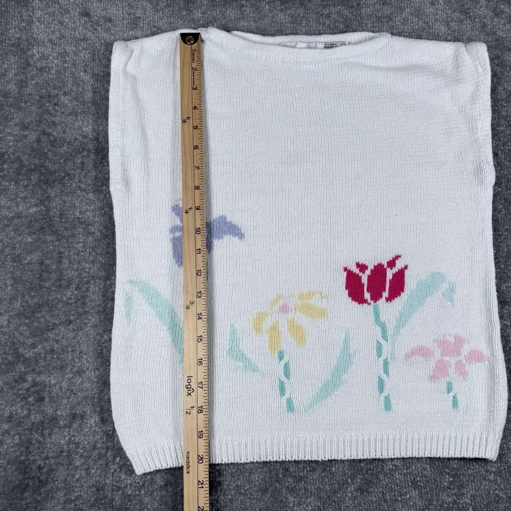 Vintage Robert Scott Ltd Top Women's Large White Sleeveless Floral Knit - Picture 5 of 5